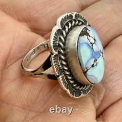 Navajo Golden Hills Turquoise Ring Size 8 Sterling Silver Signed LL Patina 6 g