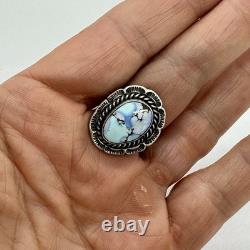 Navajo Golden Hills Turquoise Ring Size 8 Sterling Silver Signed LL Patina 6 g