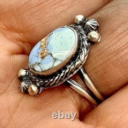 Navajo Golden Hills Turquoise Ring Sz 7.5 Sterling Silver by Gloria Rios Patina