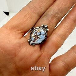 Navajo Golden Hills Turquoise Ring Sz 8 Sterling Silver by Gloria Rios Patina