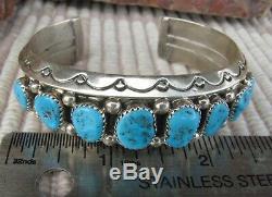 Navajo Kingman Turquoise Vintage Pawn 8 Row Sterling Silver Bracelet Cuff SC