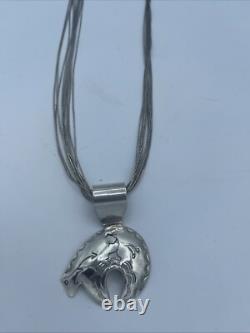 Navajo Liquid Silver Necklace With Bear Pendant Vintage Native American Sterling