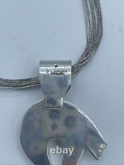 Navajo Liquid Silver Necklace With Bear Pendant Vintage Native American Sterling