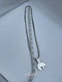 Navajo Liquid Silver Necklace With Bear Pendant Vintage Native American Sterling