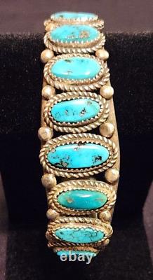 Navajo Native American 9-stone Turquoise & Sterling Silver Cuff Bracelet Vintage