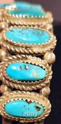 Navajo Native American 9-stone Turquoise & Sterling Silver Cuff Bracelet Vintage