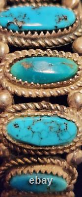 Navajo Native American 9-stone Turquoise & Sterling Silver Cuff Bracelet Vintage