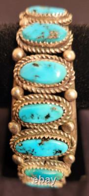 Navajo Native American 9-stone Turquoise & Sterling Silver Cuff Bracelet Vintage