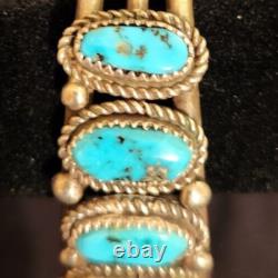 Navajo Native American 9-stone Turquoise & Sterling Silver Cuff Bracelet Vintage