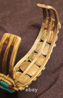 Navajo Native American 9-stone Turquoise & Sterling Silver Cuff Bracelet Vintage