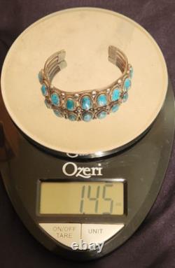 Navajo Native American 9-stone Turquoise & Sterling Silver Cuff Bracelet Vintage