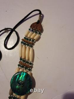 Navajo Native American Hatband Jewelry Necklace Choker Beaded Leather VTG