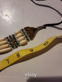 Navajo Native American Hatband Jewelry Necklace Choker Beaded Leather VTG