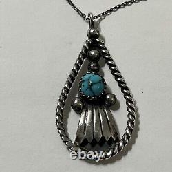 Navajo Native American Jewelry D Paul Sterling Silver Turquoise Necklace Signed