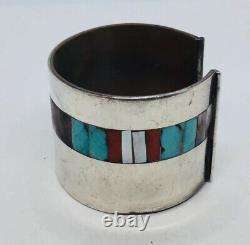 Navajo Native American Sterling Silver & Copper Turquoise Coral Cuff Bracelet