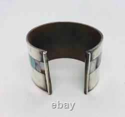 Navajo Native American Sterling Silver & Copper Turquoise Coral Cuff Bracelet