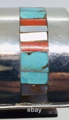 Navajo Native American Sterling Silver & Copper Turquoise Coral Cuff Bracelet