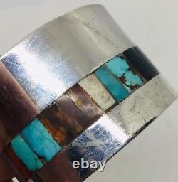 Navajo Native American Sterling Silver & Copper Turquoise Coral Cuff Bracelet