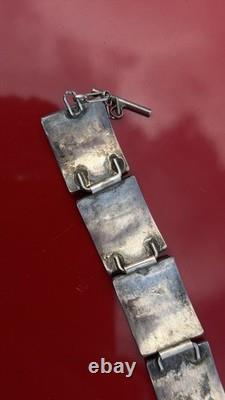 Navajo Native Hamdmade Signed Overlay Storyteller Link Bracelet Sterling Silver
