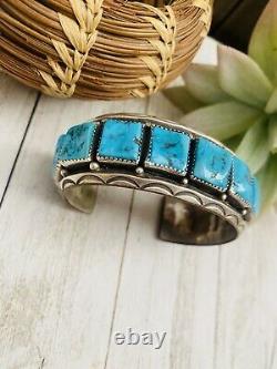 Navajo Old Pawn Vintage Kingman Turquoise & Sterling Silver Cuff Bracelet