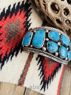 Navajo Old Pawn Vintage Kingman Turquoise & Sterling Silver Cuff Bracelet