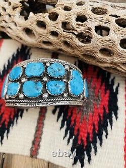 Navajo Old Pawn Vintage Kingman Turquoise & Sterling Silver Cuff Bracelet