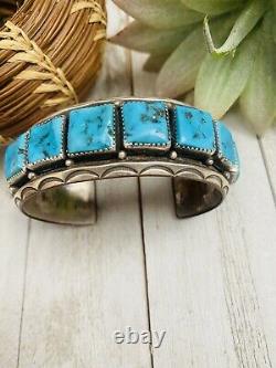 Navajo Old Pawn Vintage Kingman Turquoise & Sterling Silver Cuff Bracelet