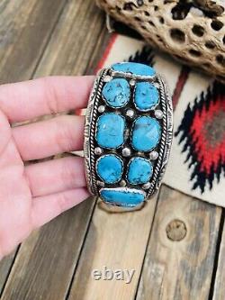 Navajo Old Pawn Vintage Kingman Turquoise & Sterling Silver Cuff Bracelet