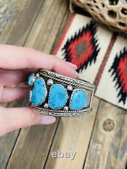 Navajo Old Pawn Vintage Kingman Turquoise & Sterling Silver Cuff Bracelet