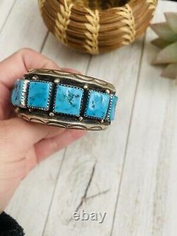 Navajo Old Pawn Vintage Kingman Turquoise & Sterling Silver Cuff Bracelet