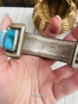 Navajo Old Pawn Vintage Kingman Turquoise & Sterling Silver Cuff Bracelet