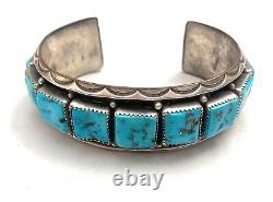 Navajo Old Pawn Vintage Kingman Turquoise & Sterling Silver Cuff Bracelet