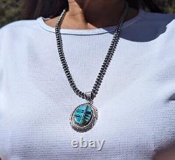 Navajo Pearls Necklace Native American Jewelry NA Inlaid Pendant Signed