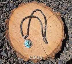 Navajo Pearls Necklace Native American Jewelry NA Inlaid Pendant Signed