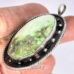 Navajo Royston Turquoise Pendant 2.25in Signed 24g Sterling VTG 1960 70s Native