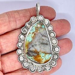 Navajo Royston Turquoise Pendant 2.75in Signed 30g Sterling VTG 1960 70s Stamped