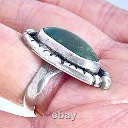 Navajo Royston Turquoise Ring Sz 8 Long Stamped Sterling Silver VTG 10g 1960 70s