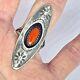 Navajo Shadowbox Red Coral Ring Sz 7.5 Silver 6g VTG 60s Oval Stamped Native