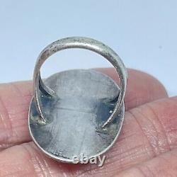 Navajo Shadowbox Red Coral Ring Sz 7 Silver 8g VTG 60s Oval Handmade Native Amer