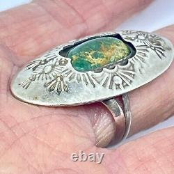 Navajo Shadowbox Turquoise Ring Sz 7.5 Royston 8g VTG 60s Oval Handmade Stamped
