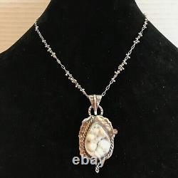 Navajo Southwest Necklace Mineral Druzy 1.5 Sterling Silver 925 VTG signed 16