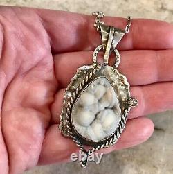 Navajo Southwest Necklace Mineral Druzy 1.5 Sterling Silver 925 VTG signed 16