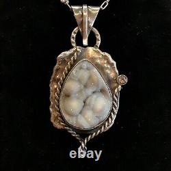 Navajo Southwest Necklace Mineral Druzy 1.5 Sterling Silver 925 VTG signed 16