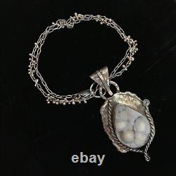 Navajo Southwest Necklace Mineral Druzy 1.5 Sterling Silver 925 VTG signed 16