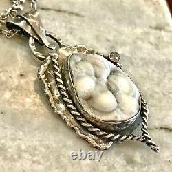 Navajo Southwest Necklace Mineral Druzy 1.5 Sterling Silver 925 VTG signed 16
