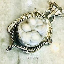 Navajo Southwest Necklace Mineral Druzy 1.5 Sterling Silver 925 VTG signed 16