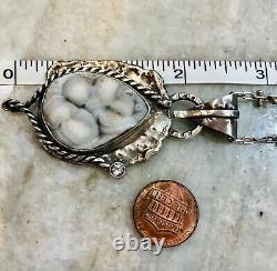 Navajo Southwest Necklace Mineral Druzy 1.5 Sterling Silver 925 VTG signed 16