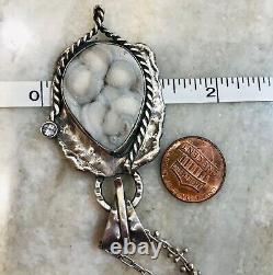 Navajo Southwest Necklace Mineral Druzy 1.5 Sterling Silver 925 VTG signed 16