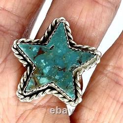 Navajo Star Shape Turquoise Ring Sz 9 Rope Sterling 6g VTG Green Native Amer