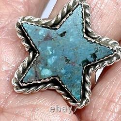 Navajo Star Shape Turquoise Ring Sz 9 Rope Sterling 6g VTG Green Native Amer